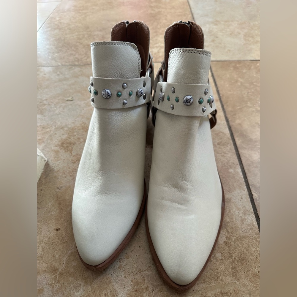 Frye Ray Stone Harness White Ankle Boots